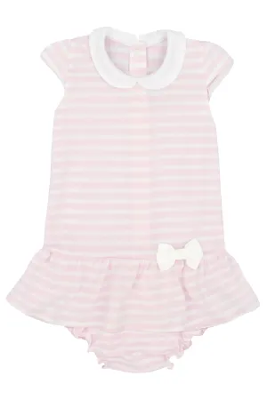"Junie" Pink Striped Piqué Dress & Bloomers