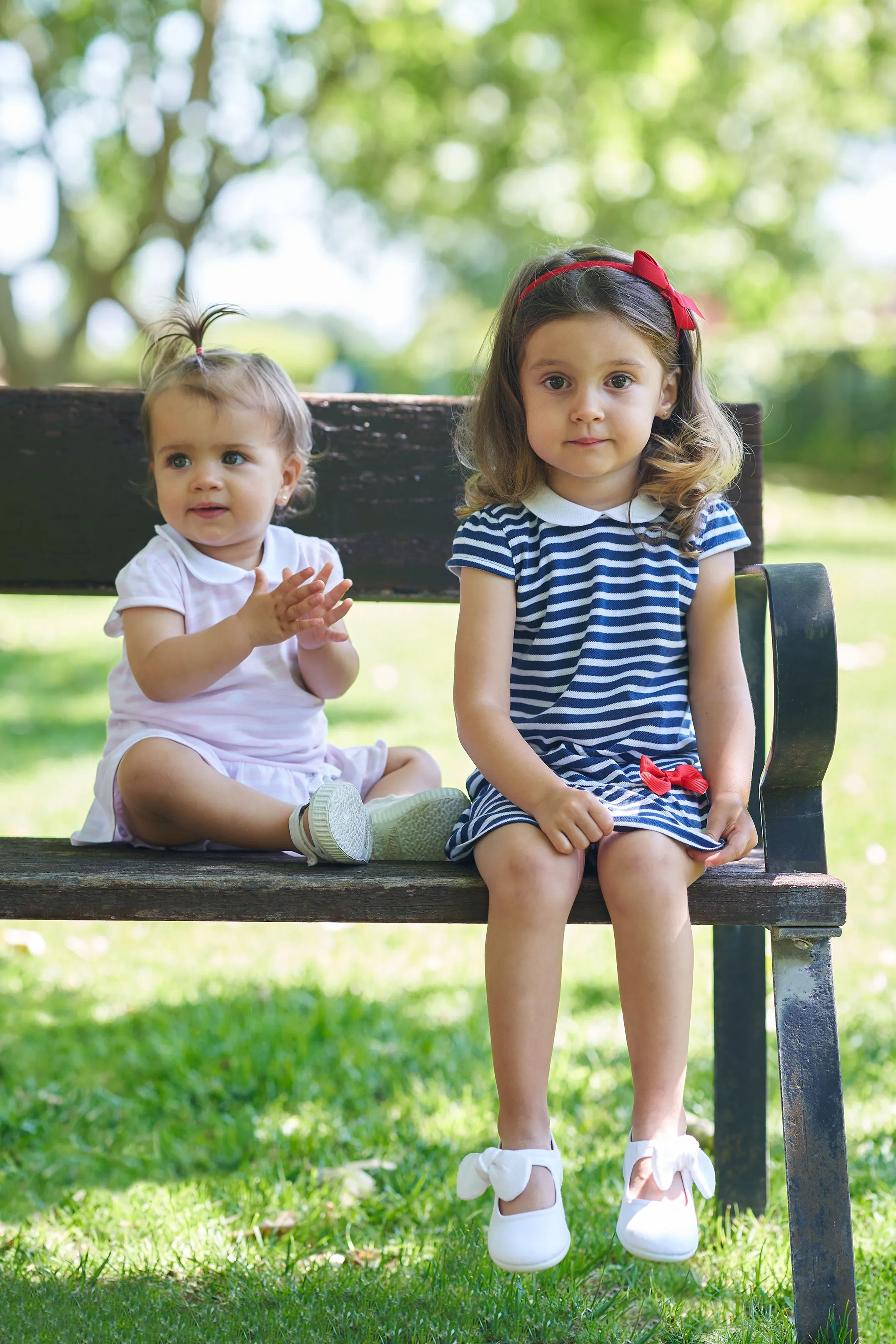 "Junie" Pink Striped Piqué Dress & Bloomers