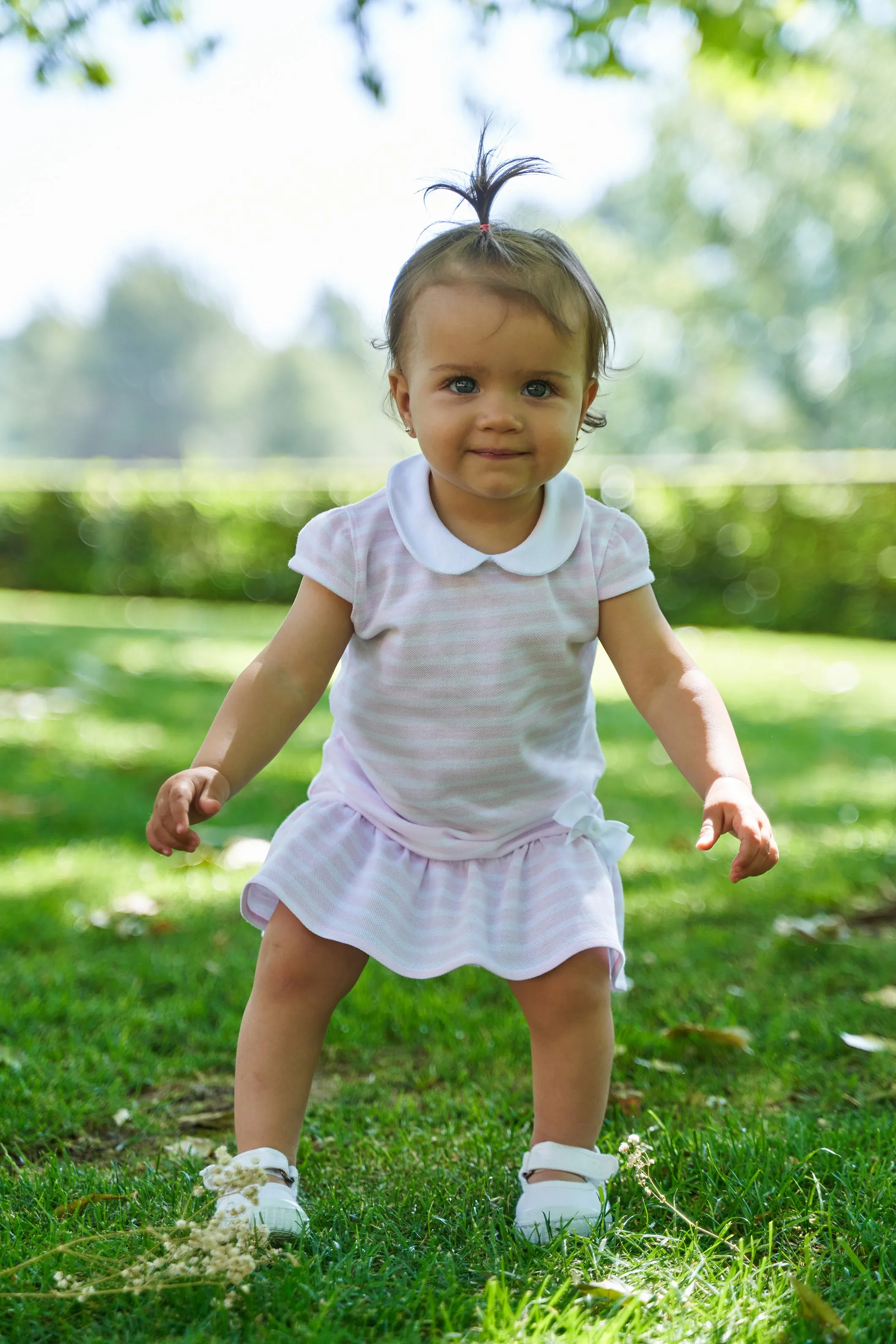 "Junie" Pink Striped Piqué Dress & Bloomers