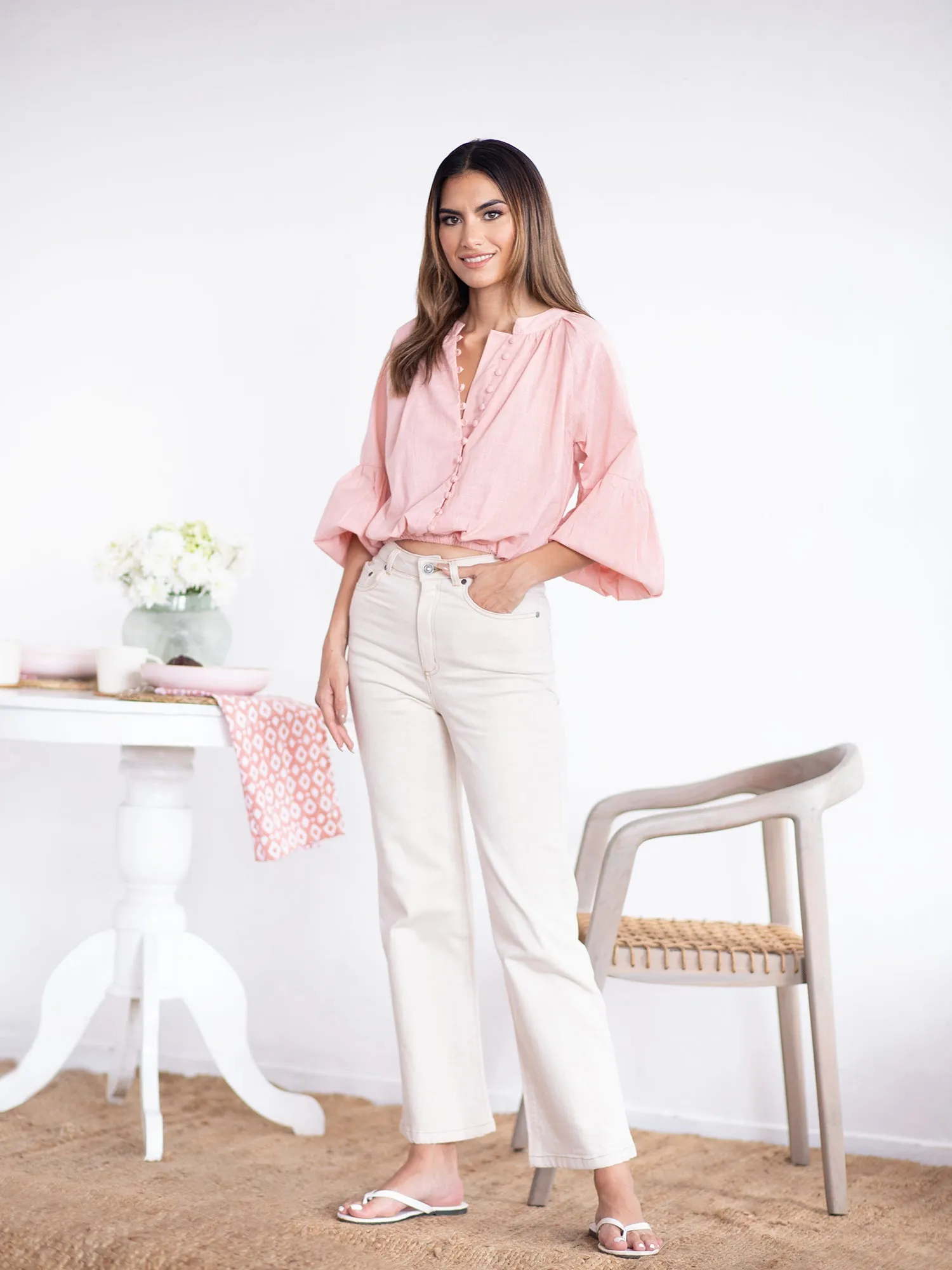 Raglan Sleeve Button Down Top