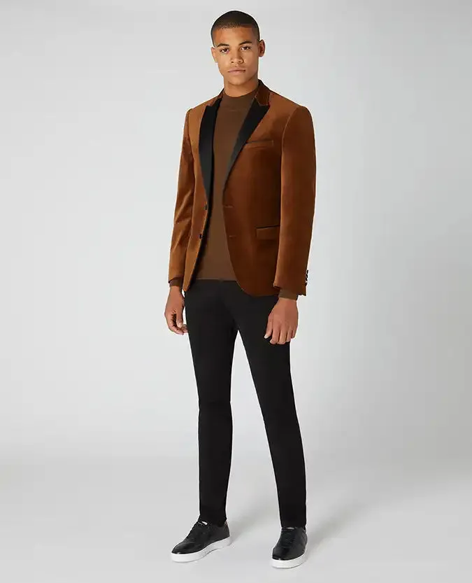 Remus Uomo Men's Monti Slim Fit Velvet Tuxedo Jacket Tobacco