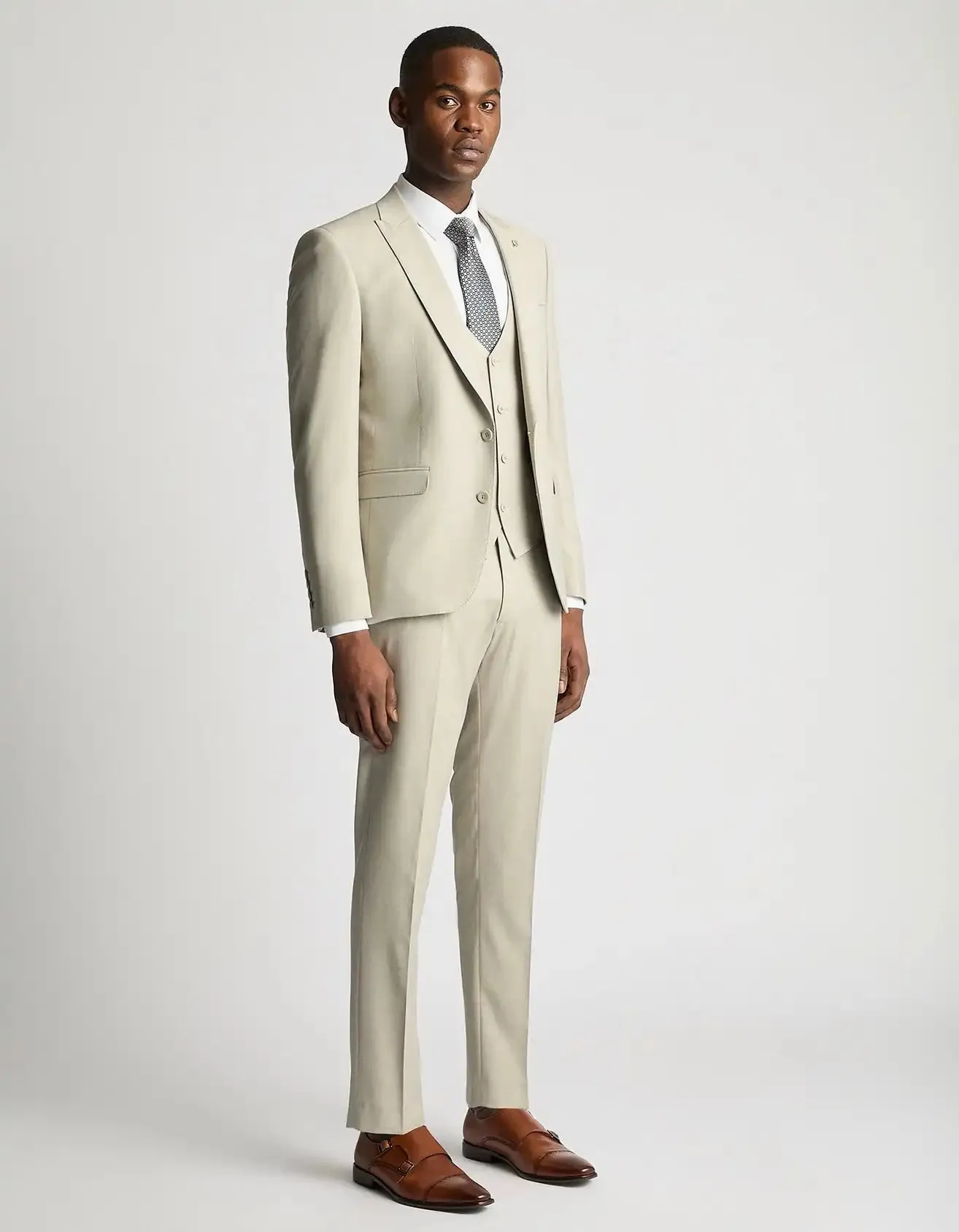 Remus Uomo Mens Slim Fit Stretch Mix & Match Suit Stone