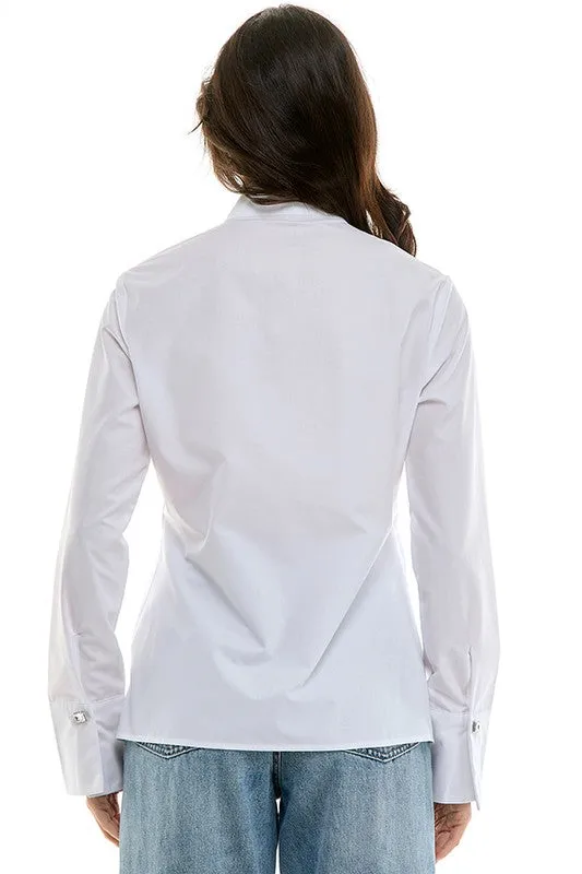 Rhinestone One-Button Tuxedo Shirt
