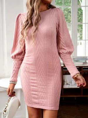 Rhombus Pattern Slim Fit Knit Dress with Wrap Hip Design