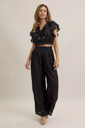 Ruffled Radiance Woven Crop Top and Pants Set