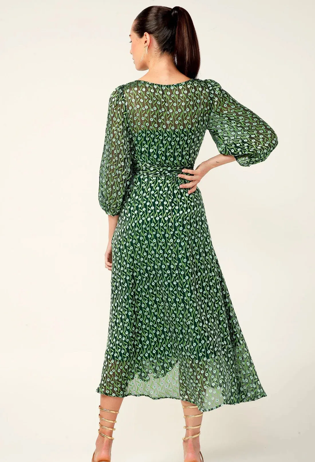 Sacha Drake - Wonderland Midi Wrap Dress - Emerald Poppy