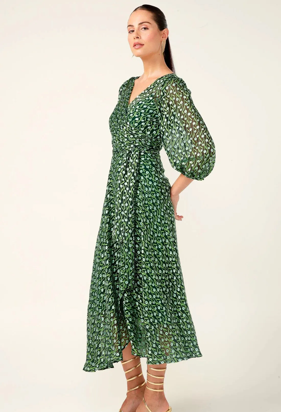 Sacha Drake - Wonderland Midi Wrap Dress - Emerald Poppy