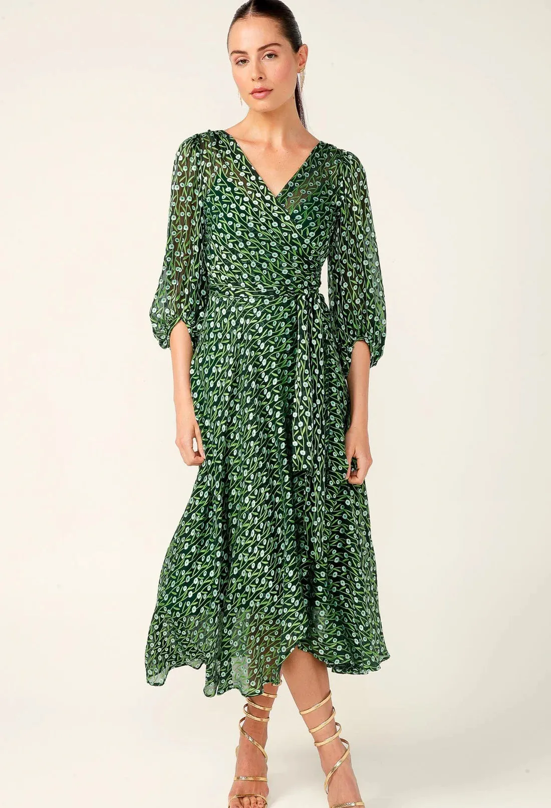 Sacha Drake - Wonderland Midi Wrap Dress - Emerald Poppy