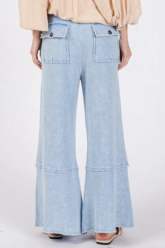 SAGE   FIG Waffle Textured Wide Leg Mineral Washed Pants