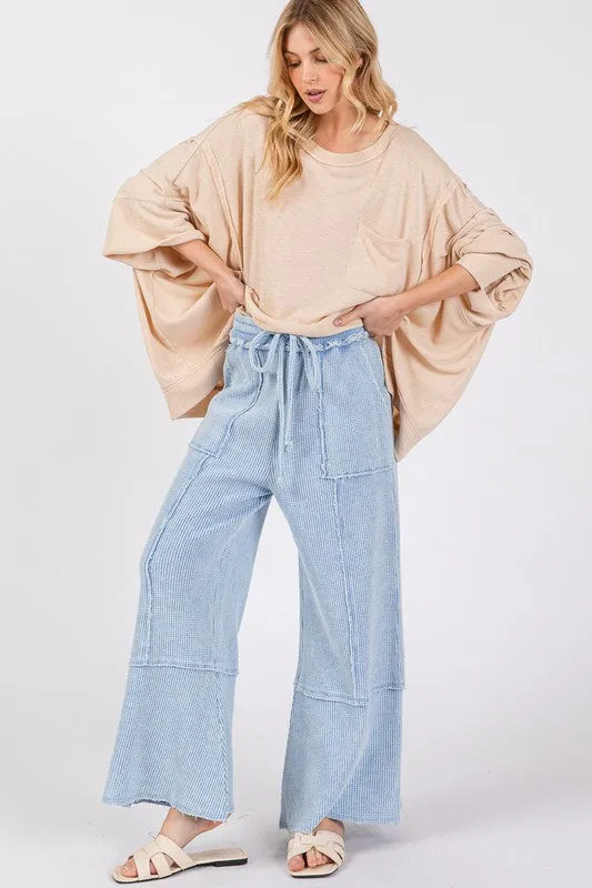 SAGE   FIG Waffle Textured Wide Leg Mineral Washed Pants