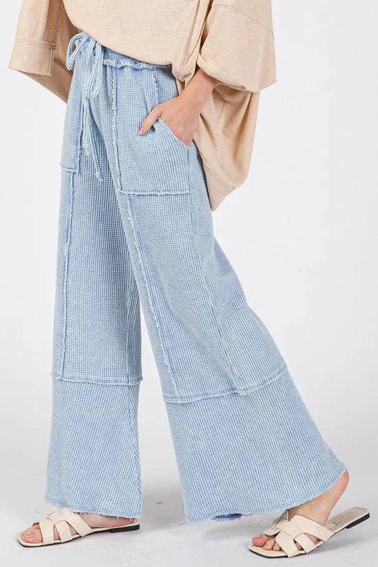 SAGE   FIG Waffle Textured Wide Leg Mineral Washed Pants