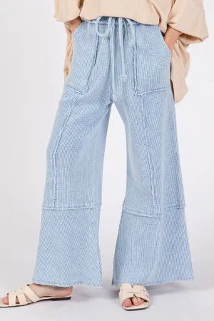 SAGE   FIG Waffle Textured Wide Leg Mineral Washed Pants