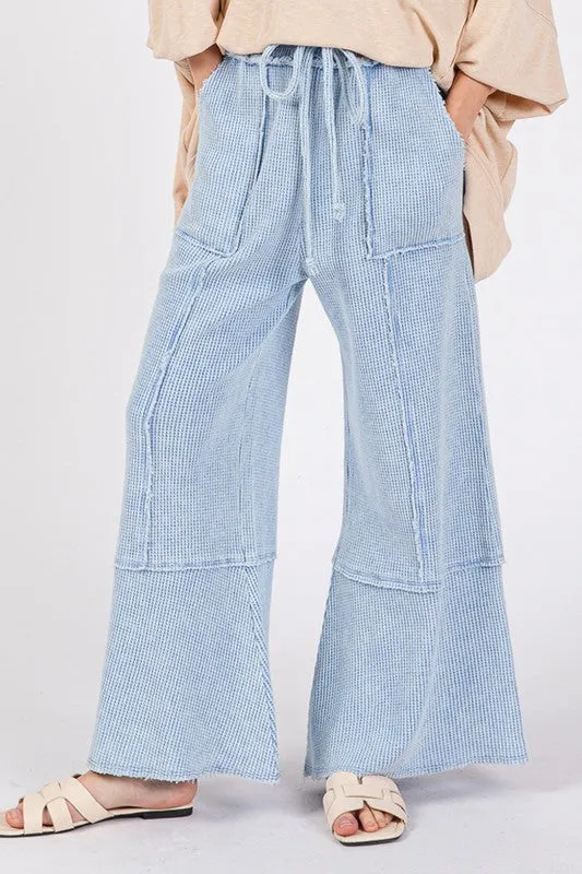 SAGE   FIG Waffle Textured Wide Leg Mineral Washed Pants