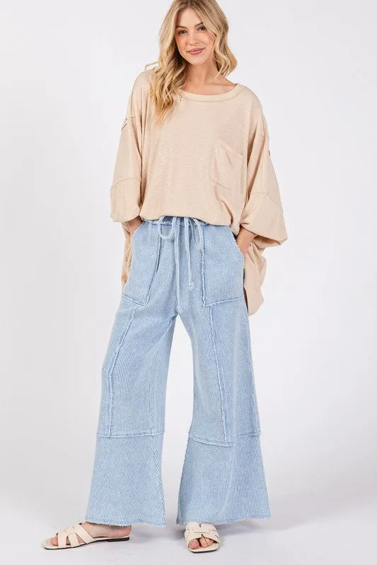 SAGE   FIG Waffle Textured Wide Leg Mineral Washed Pants