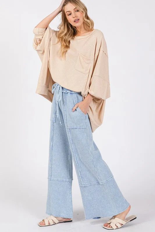 SAGE   FIG Waffle Textured Wide Leg Mineral Washed Pants