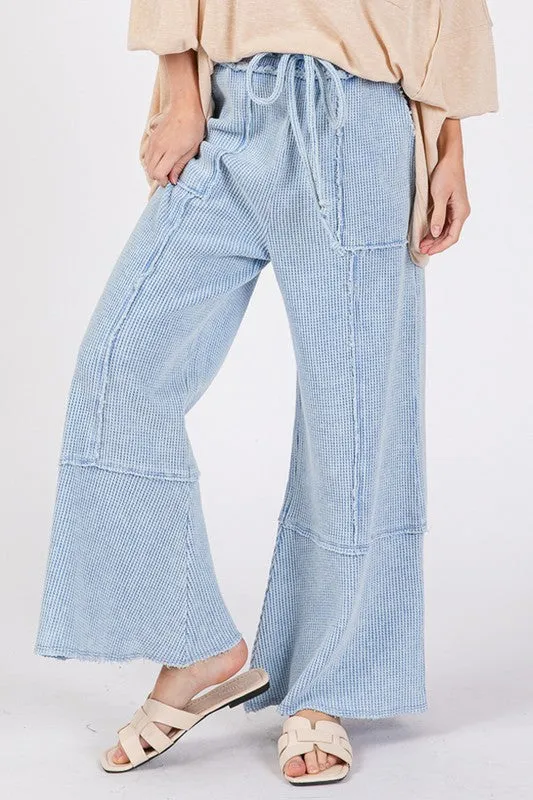 SAGE   FIG Waffle Textured Wide Leg Mineral Washed Pants