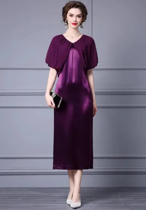Saira V-Neck Splicing Cloak Sleeves Folds Slim-Fit Hip Wrap Elegant Dress