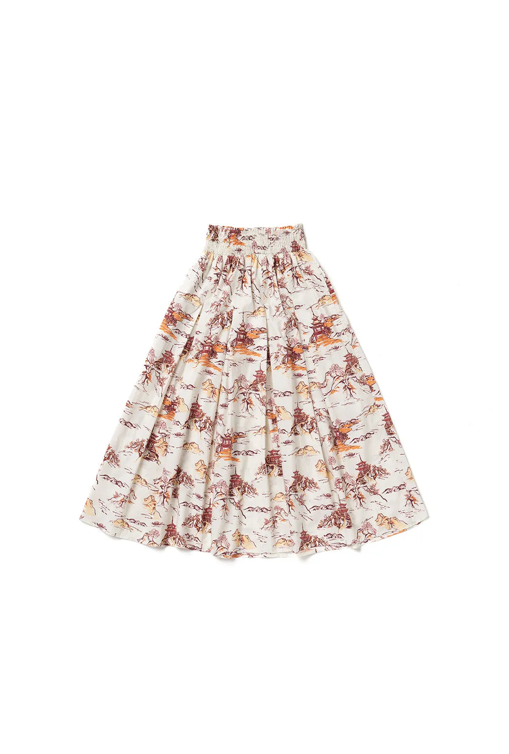 SAMPLE - Smocked Waist MIDI Skirt - Chinoiserie