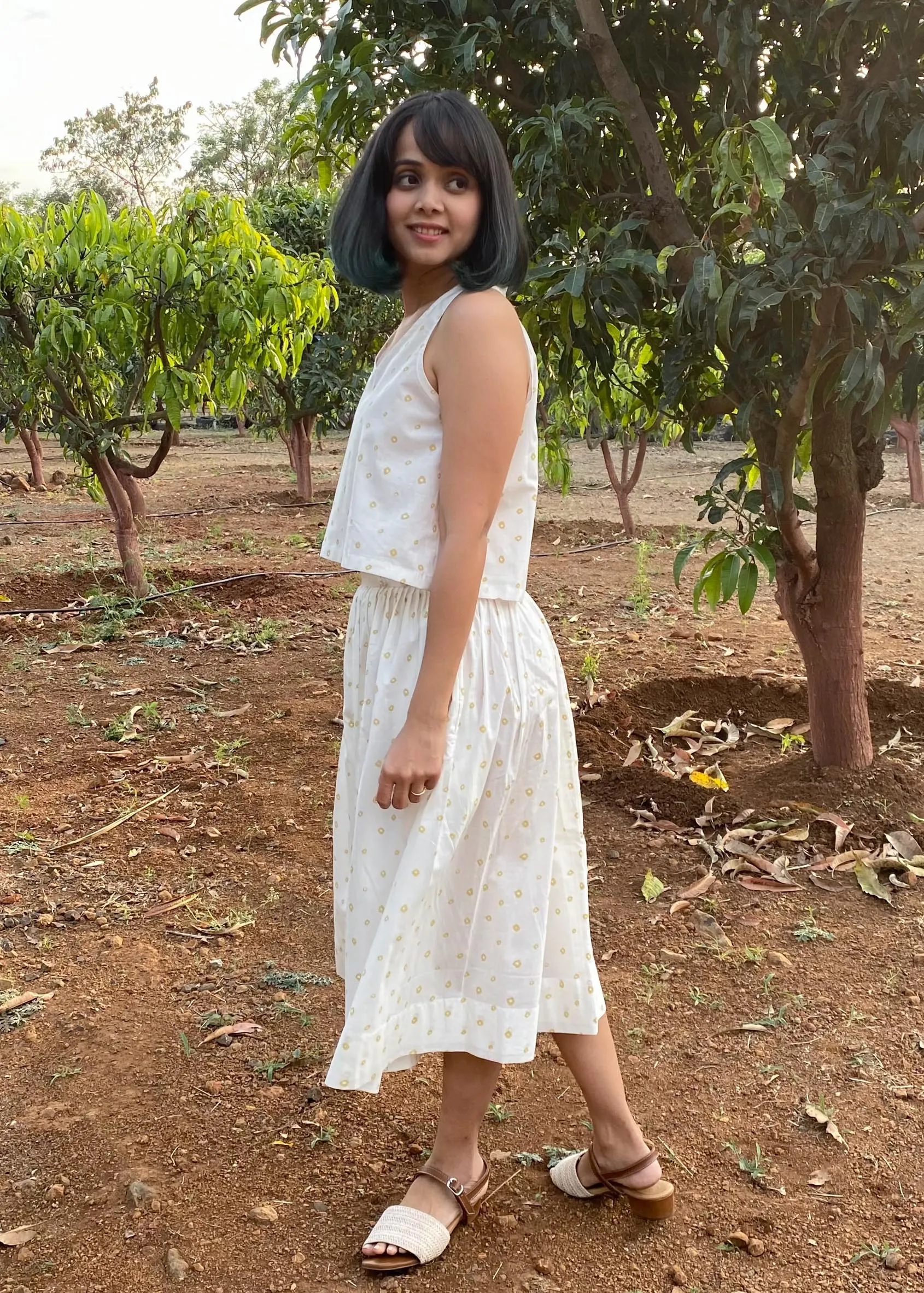 Sand Pebbles Gathered Midi Skirt