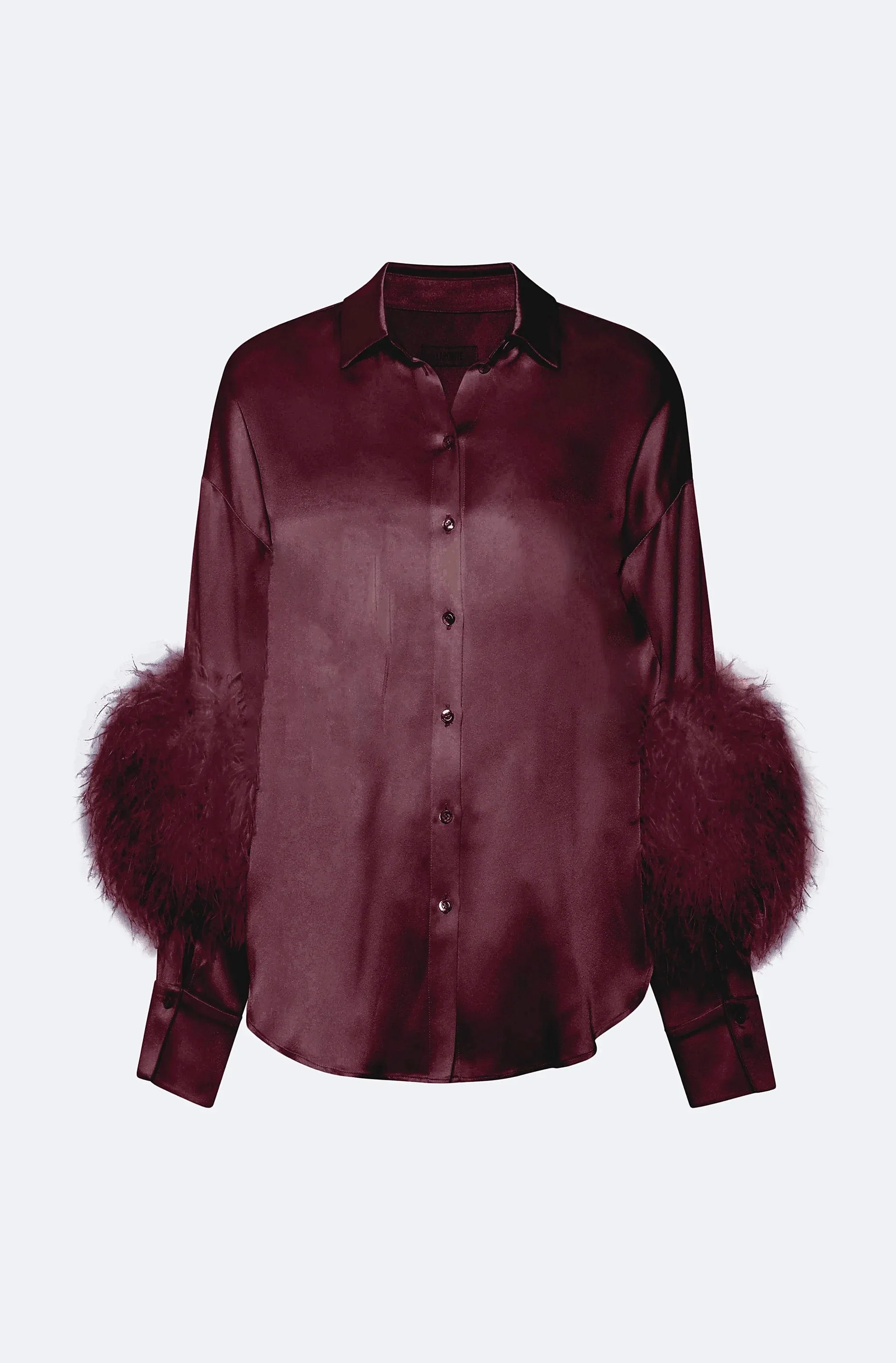 Satin Button Down With Feathers