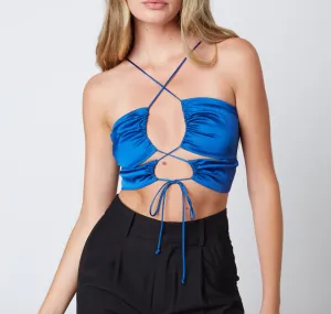 Satin Crisscross Tie Crop Top