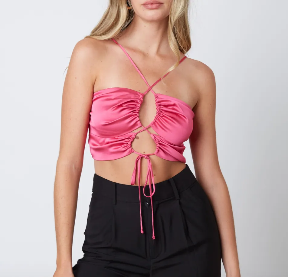 Satin Crisscross Tie Crop Top