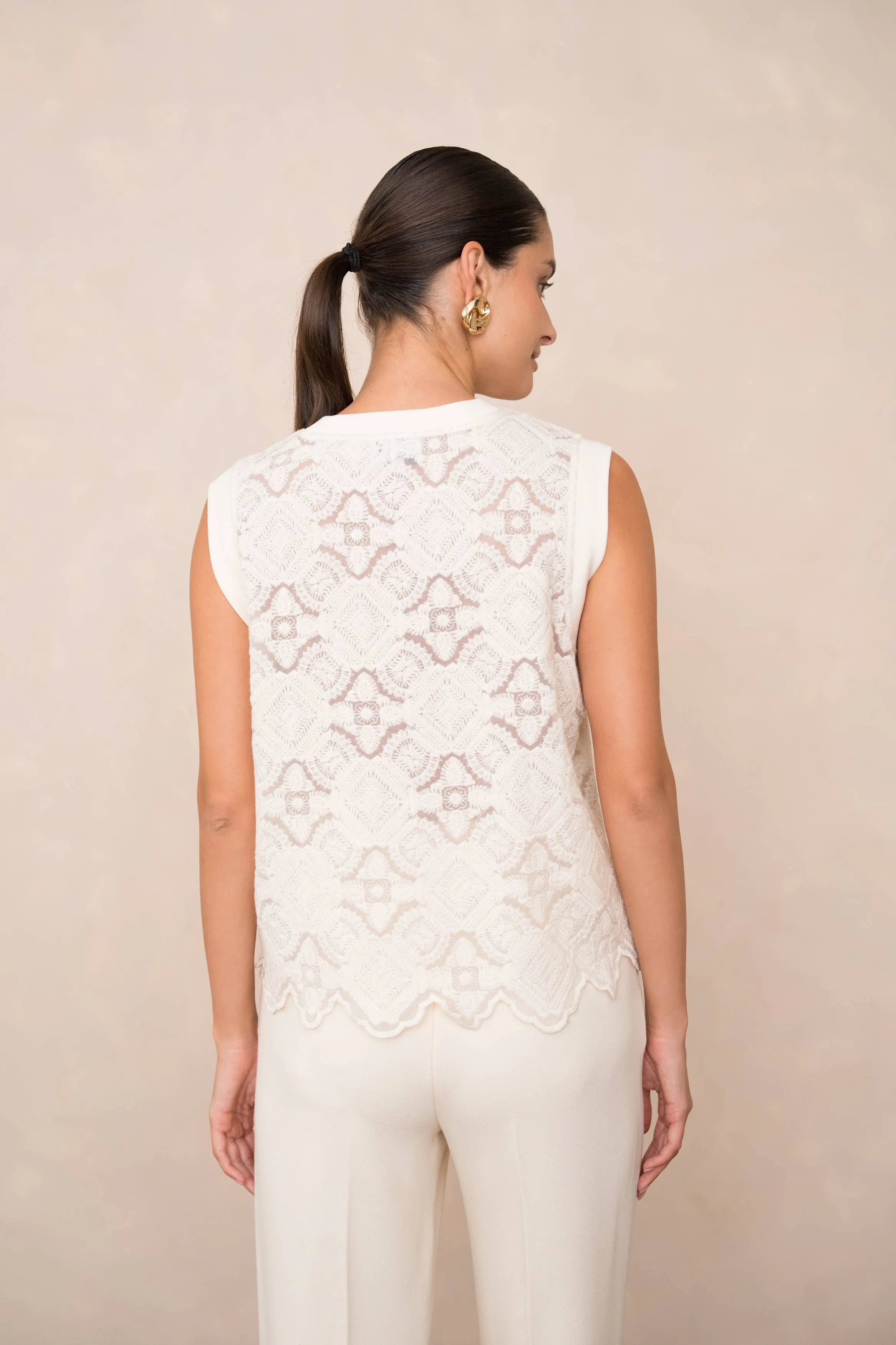 Semi-Transparent Embroidered Lace Top