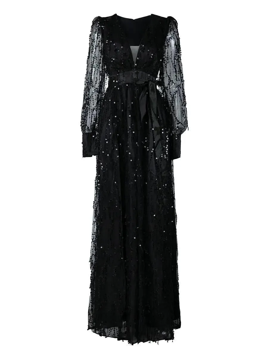 Sequin Fringed Bowknot Prom Dress M02086