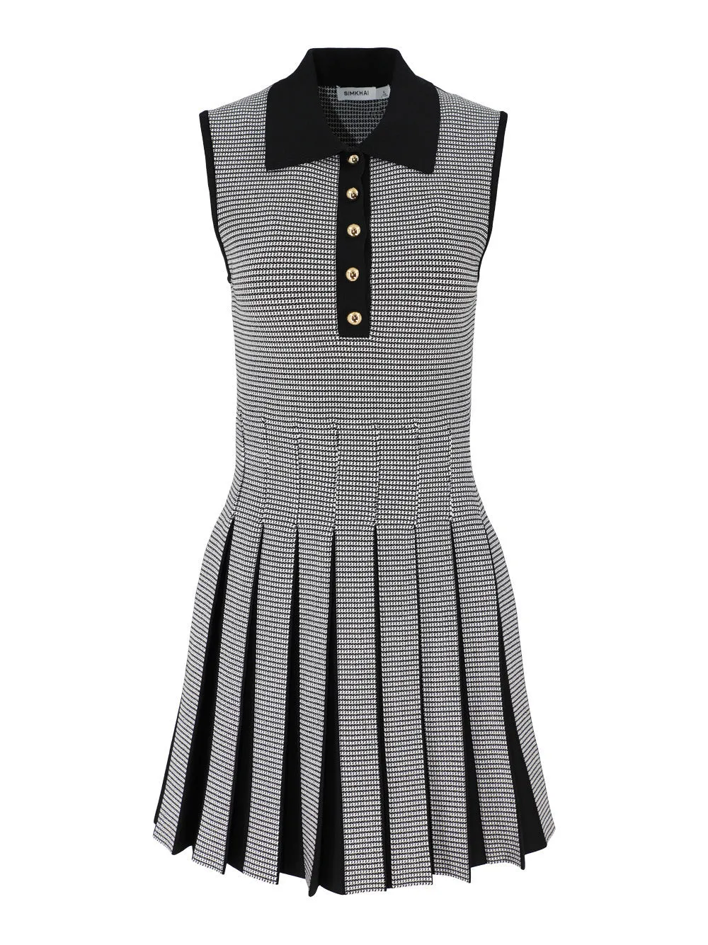 Simkhai Melodie Pleated Wrap Mini Dress in Black/White Check