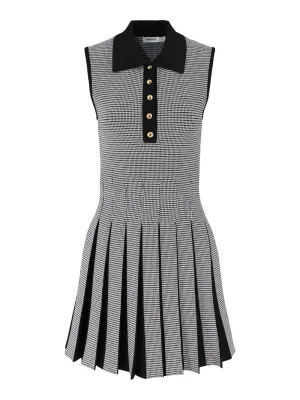 Simkhai Melodie Pleated Wrap Mini Dress in Black/White Check