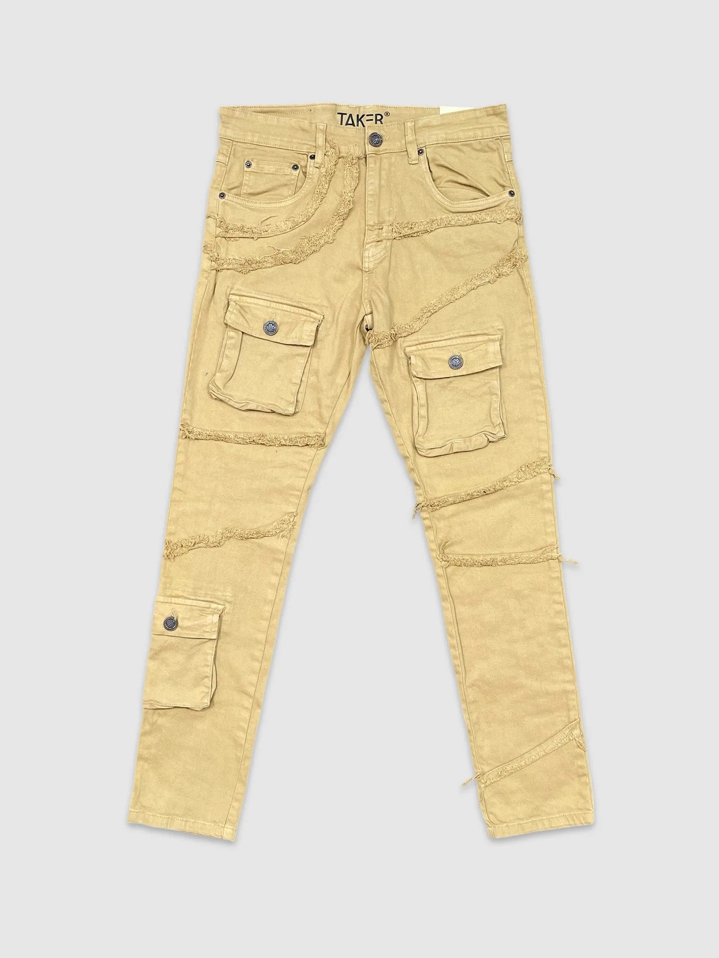 SLE-T4094-Frayed Patch Cargo Slim Fit Pants