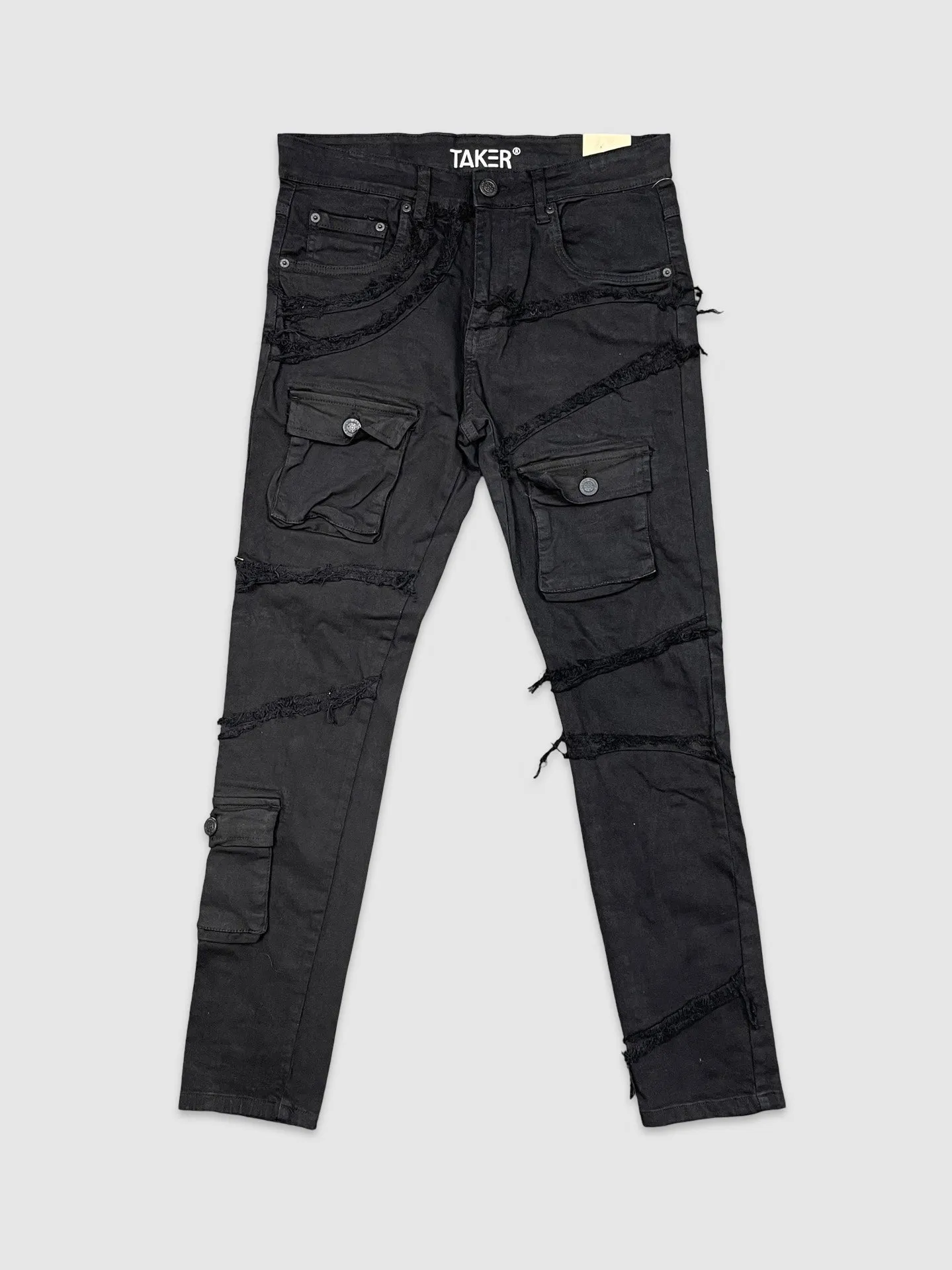 SLE-T4094-Frayed Patch Cargo Slim Fit Pants
