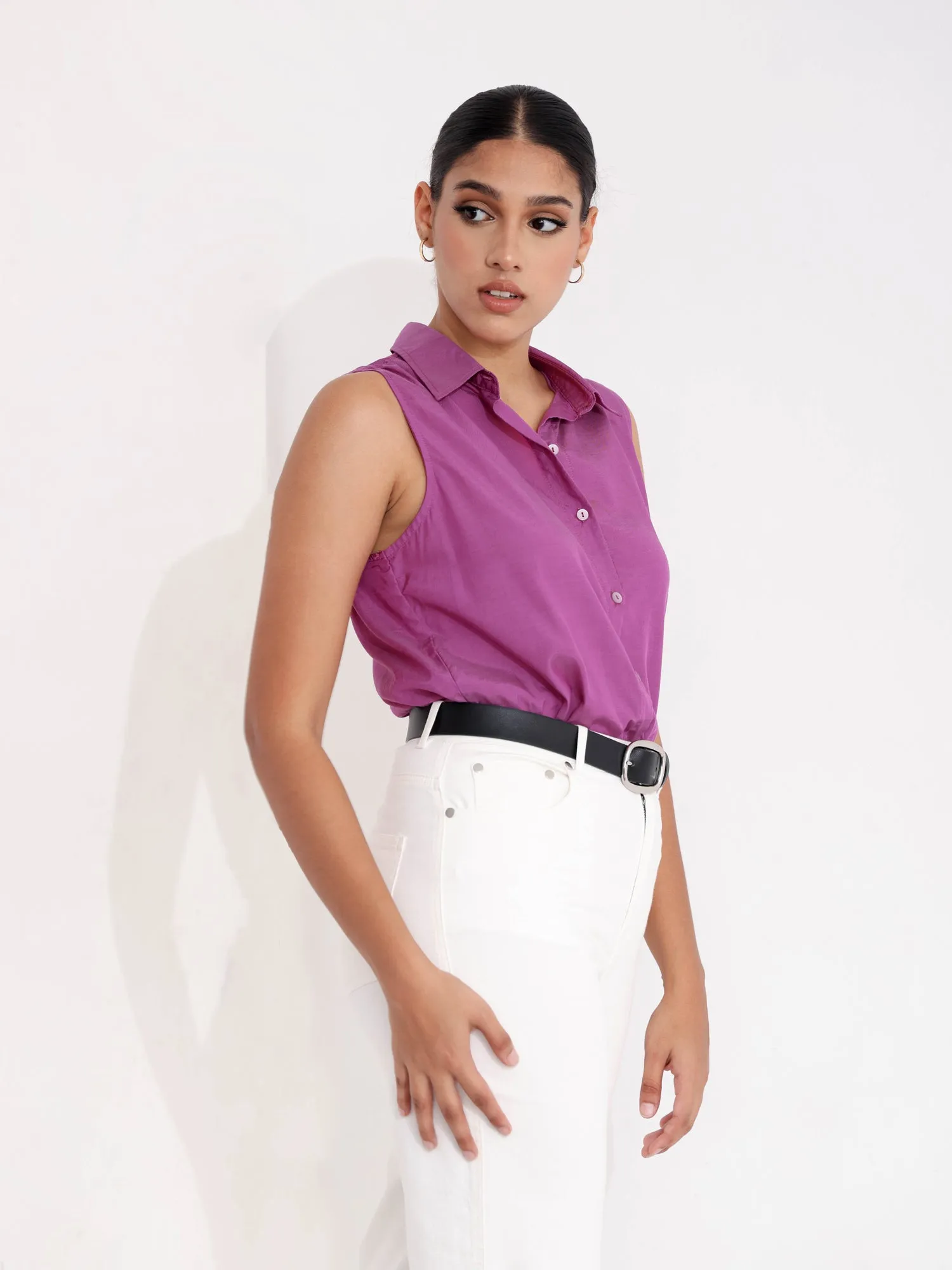 Sleeveless  Button Down Shirt