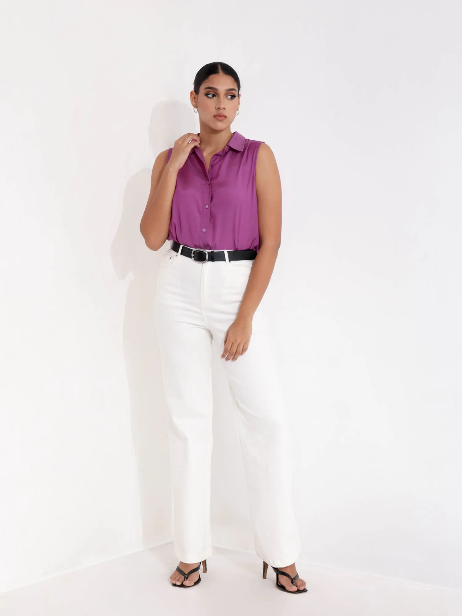 Sleeveless  Button Down Shirt