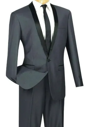 Slim Fit 2 Piece 1 Button Shawl Collar Tuxedo (Heather Gray) T-SS