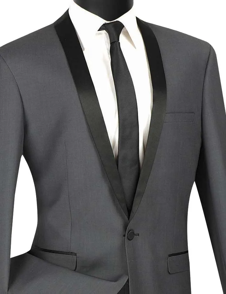 Slim Fit 2 Piece 1 Button Shawl Collar Tuxedo (Heather Gray) T-SS