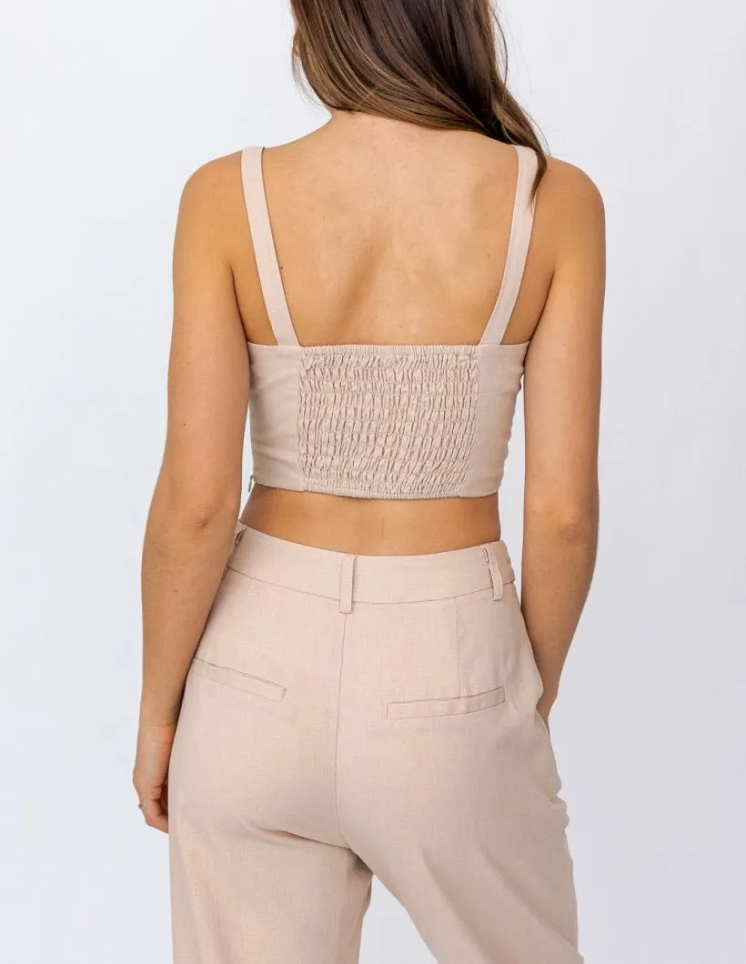 Smock Back Bow Linen Crop Top