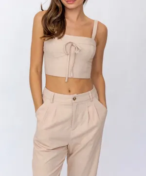 Smock Back Bow Linen Crop Top