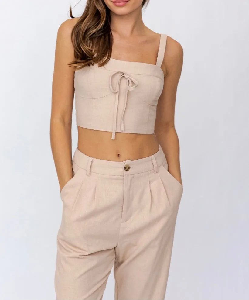 Smock Back Bow Linen Crop Top