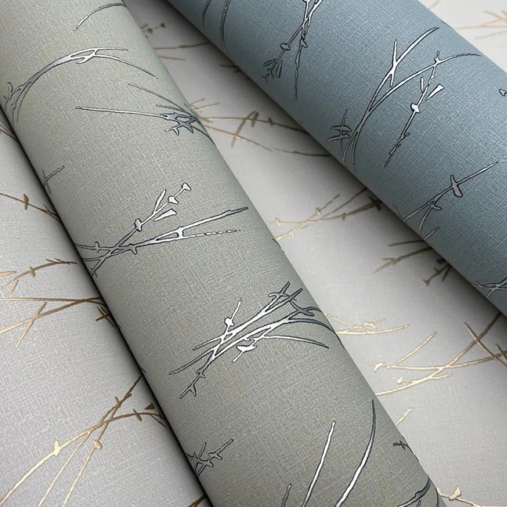 Smokey Blue & Silver Sprigs Wallpaper (60 SqFt)