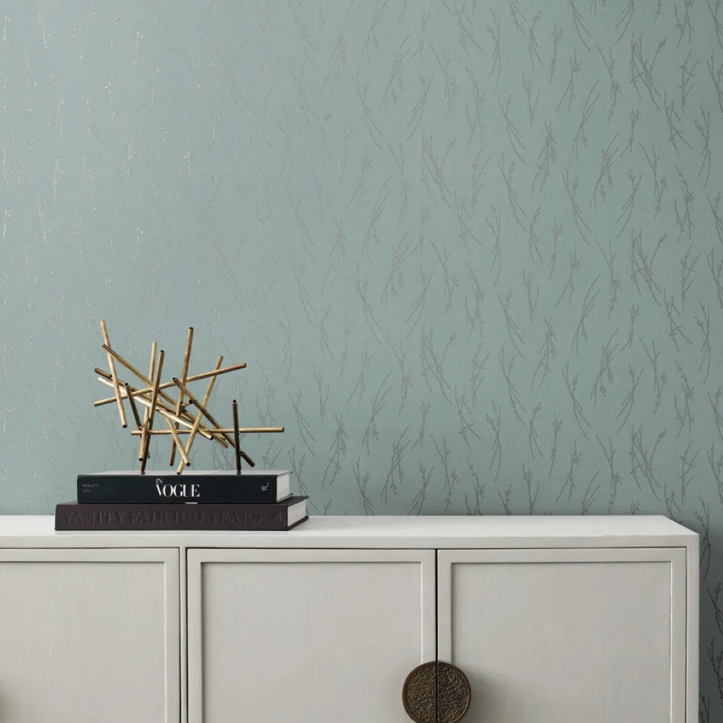 Smokey Blue & Silver Sprigs Wallpaper (60 SqFt)