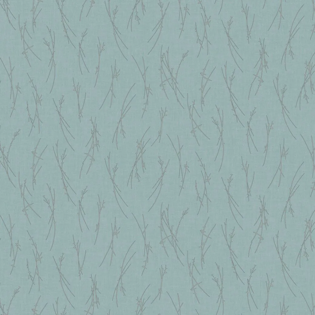 Smokey Blue & Silver Sprigs Wallpaper (60 SqFt)