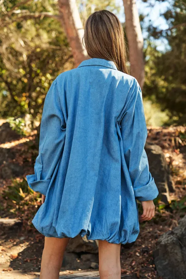 SOLID DENIM LONG SLEEVE BUTTON DOWN SHIRT TOP