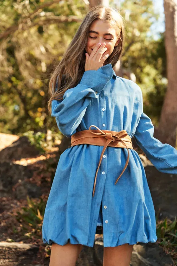 SOLID DENIM LONG SLEEVE BUTTON DOWN SHIRT TOP