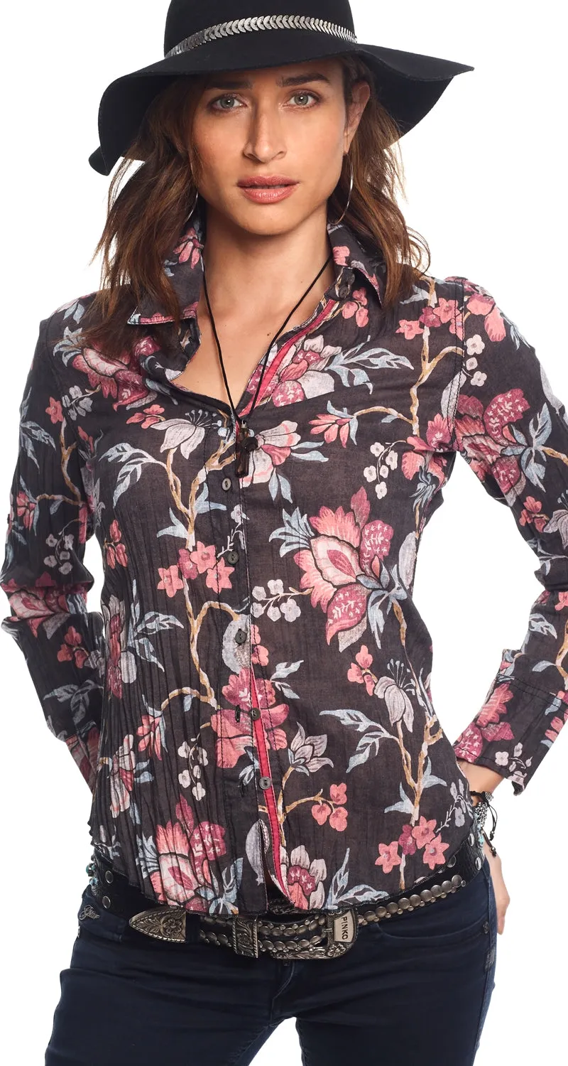 SOUK FLORAL BLACK BUTTON DOWN SHIRT