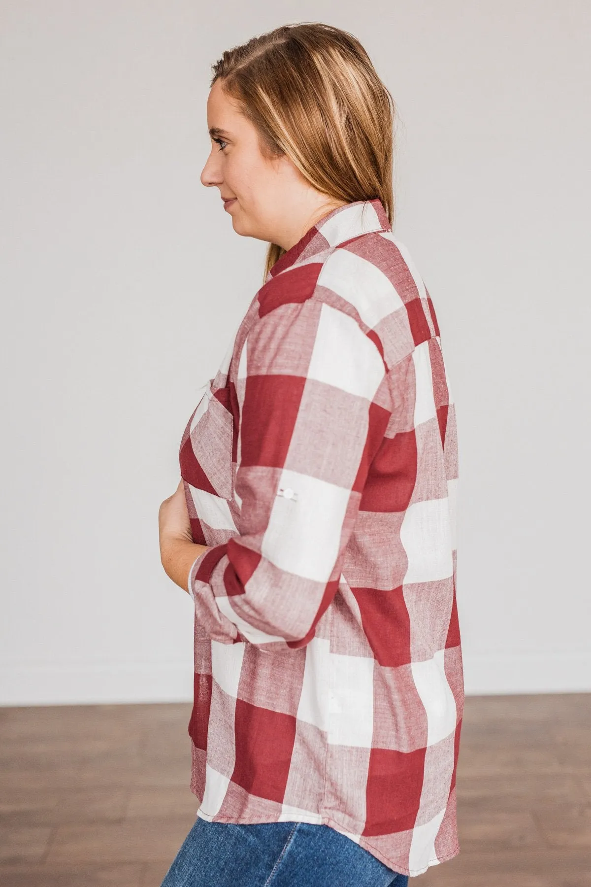 Sounds Of The Season Plaid Top- Cranberry Red