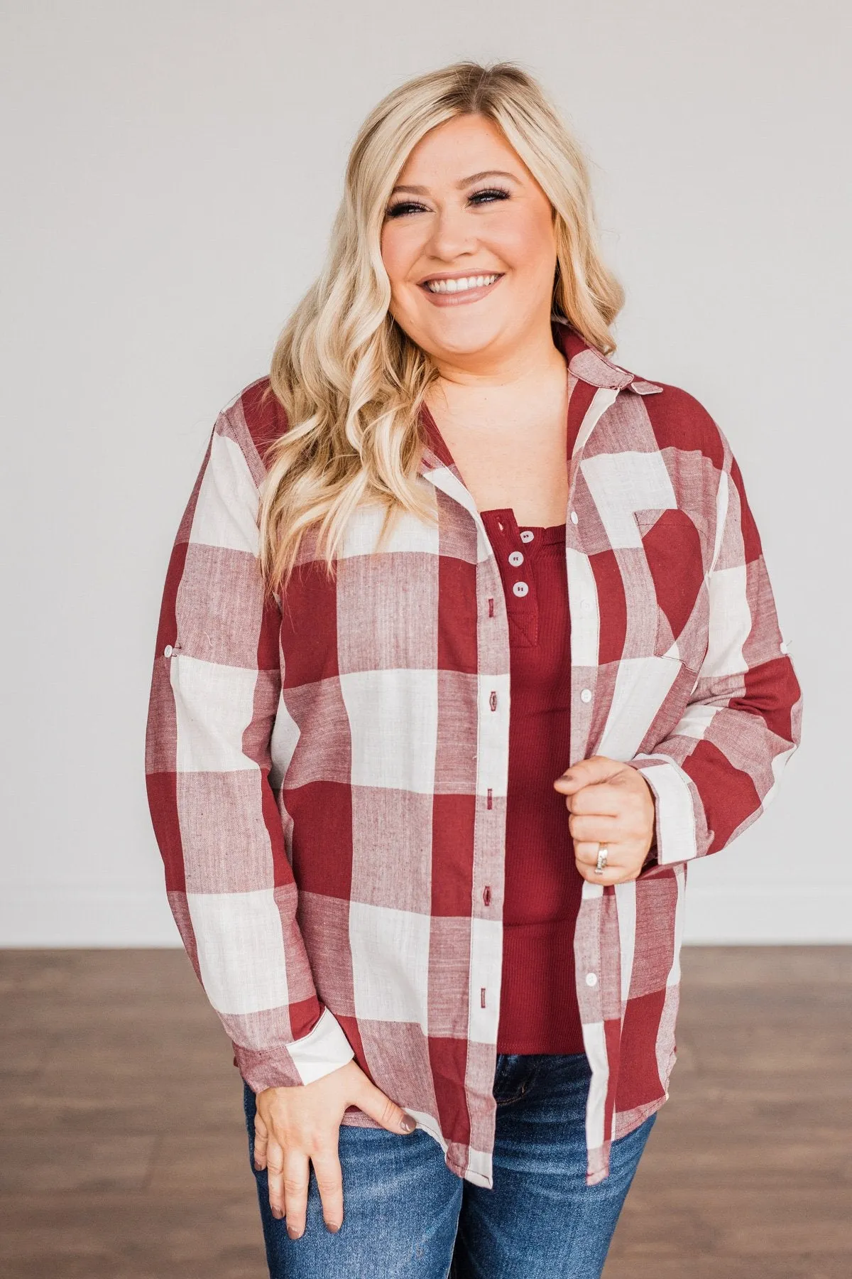 Sounds Of The Season Plaid Top- Cranberry Red