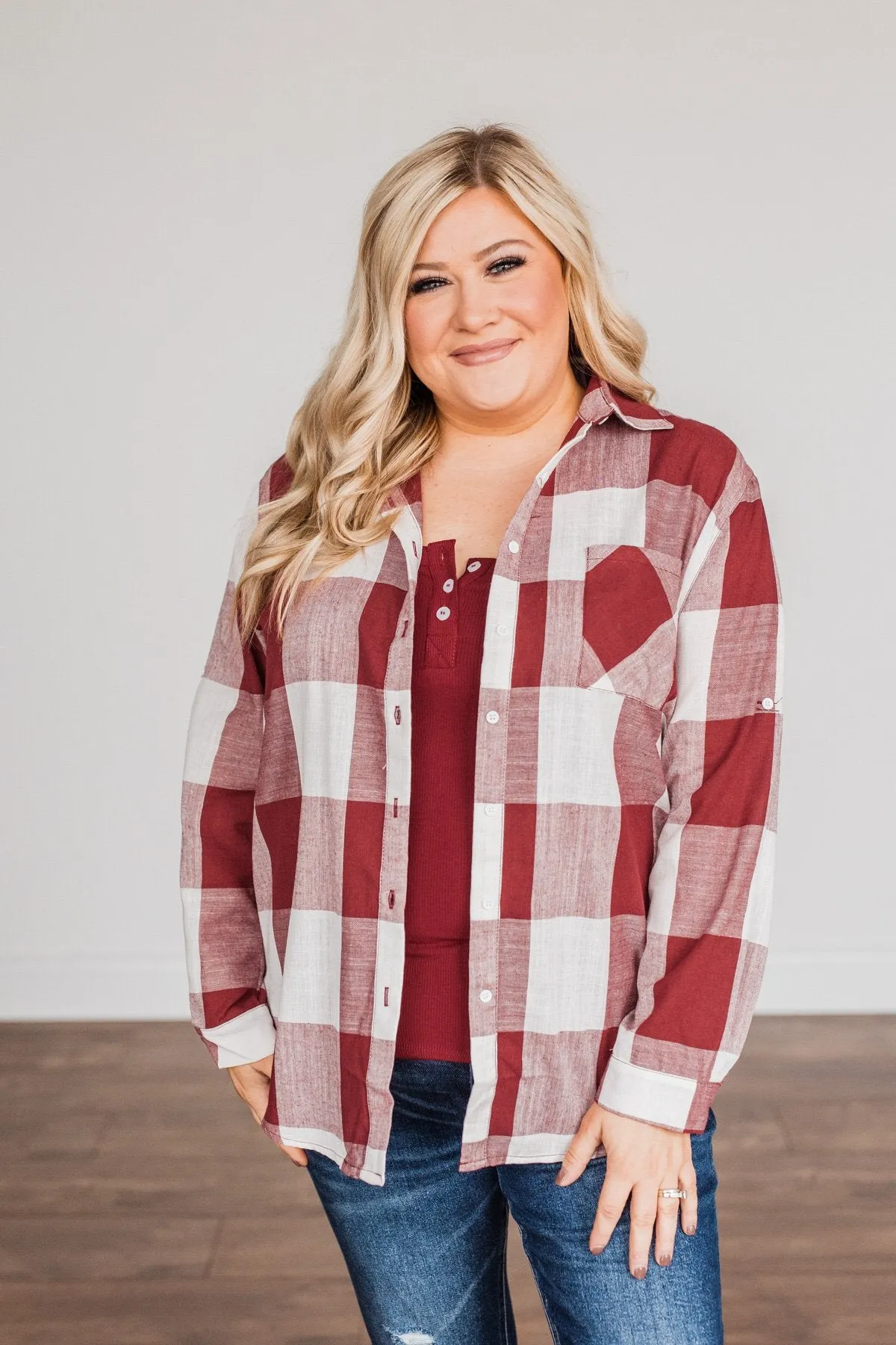 Sounds Of The Season Plaid Top- Cranberry Red