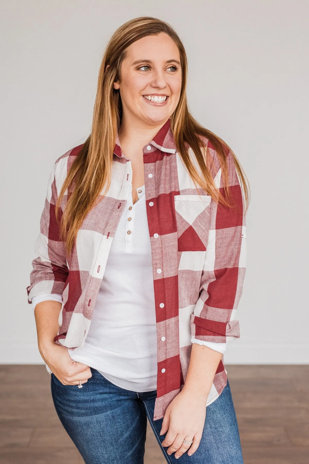Sounds Of The Season Plaid Top- Cranberry Red