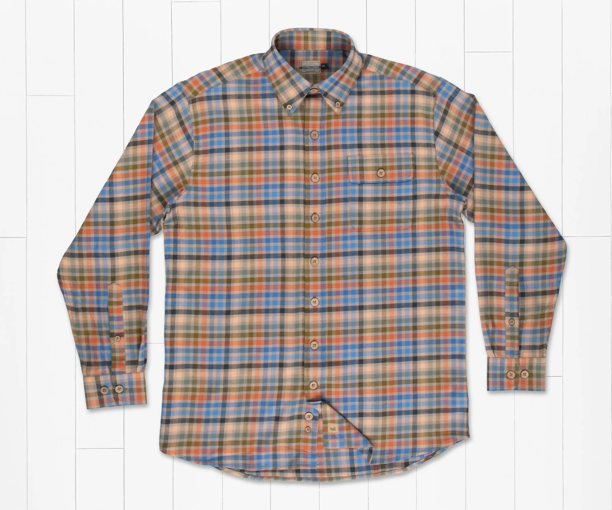 Southern Marsh Adrian Check Flannel Shirt- taupe/navy